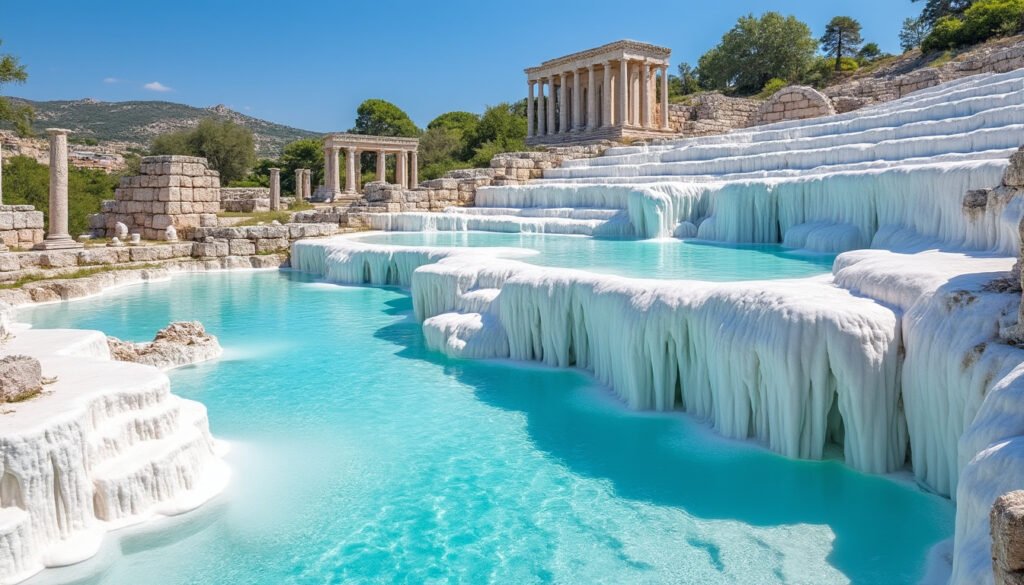 entdecken sie hierapolis und pamukkale, die beeindruckenden weißen kalksinterterrassen in der türkei, ein einzigartiges naturwunder und unesco-weltkulturerbe.